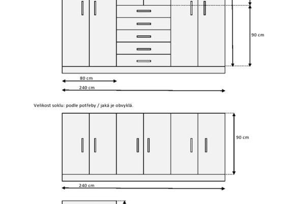 Sada skříní (3 vysoké, 3 nízké a komoda) - stav před realizací