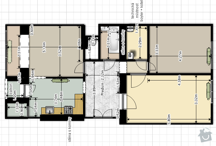 Celková rekonstrukce bytu 80m2 3kk: Navrh_0_-_puvodni_stav