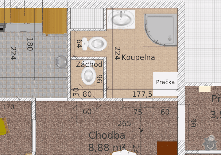 Rekonstrukce bytového jádra: KoupelnaNavrh3