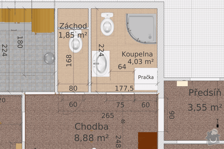 Rekonstrukce bytového jádra: KoupelnaNavrh1