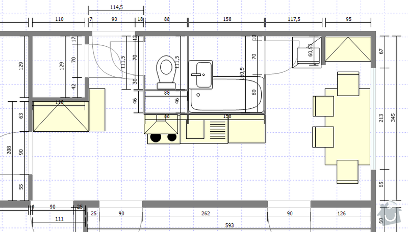 Rekonstrukce bytového jádra + vybourání panelu: byt47predrekonstrukci