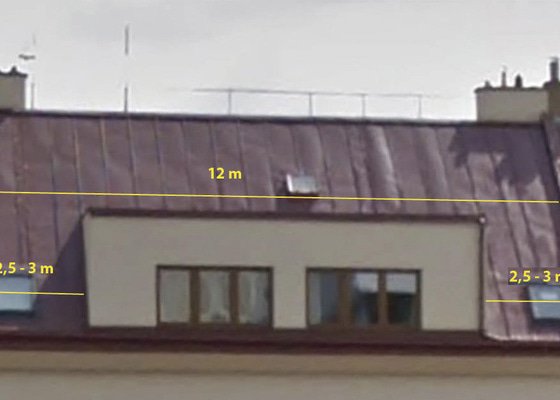 Instalace zábran proti padání sněhu z plechové střechy - stav před realizací