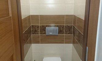 Kompletní přestavba zděné koupelny a toalety, 3D návrh,  renovace podlah