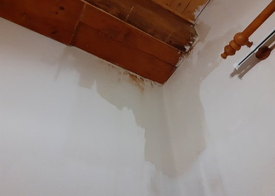 Izolace skvrn (4m2) v rohu místnosti, výmalba stropu 31m2 a stěn 20m2.