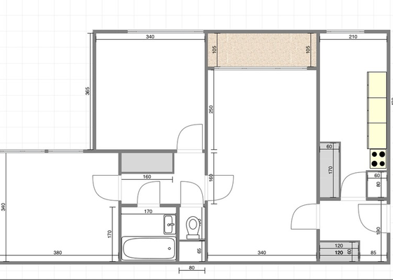 Částečná rekonstrukce bytu (kuchyně, koupelna, wc) - stav před realizací