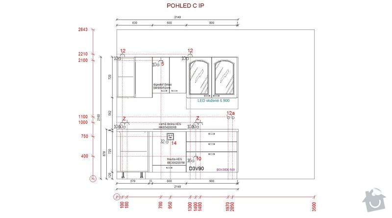 Příprava pro kuchyňskou linku: pohled_C_IP