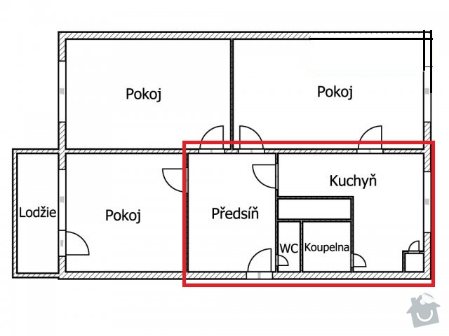 Rekonstrukce bytového jádra + kuchyně + podlaha předsíň: byt_3_1_-_rekonstrukce