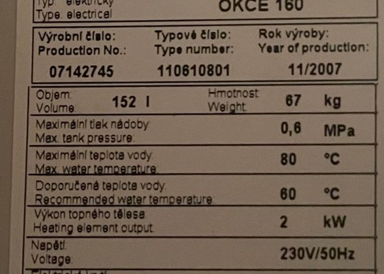 Oprava bojleru (případně jeho výměna) - Dražice OKCE 160