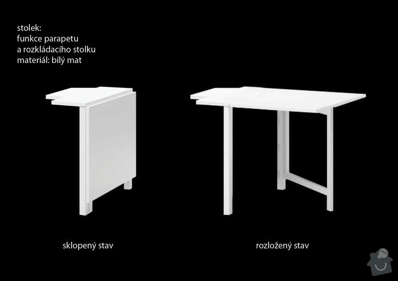 Truhlářské práce (rozkládací stolek + jednoduchá lavice): stolek_3D