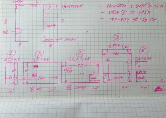 Obklady v koupelně 10 m2 - stav před realizací