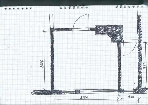 Rekonstrukce koupelny cca  5,5 m2 a WC cca 1,5 m2, v koupelně hliněné omítky - stav před realizací