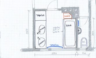 Rekonstrukce koupelny cca  5,5 m2 a WC cca 1,5 m2, v koupelně hliněné omítky - stav před realizací