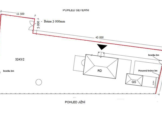 Stavba oplocení RD včetně posuvné brány - stav před realizací