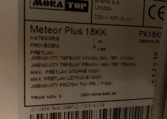 Závada na plynovém kotli - MORA TOP Meteor Plus 18KK