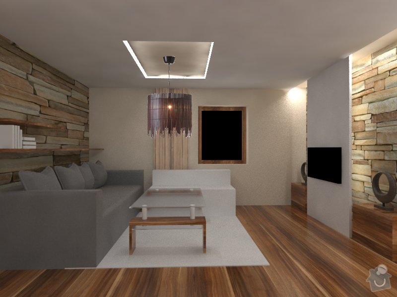 Návrh obývací místnosti 30m2 s krbem: 2viz