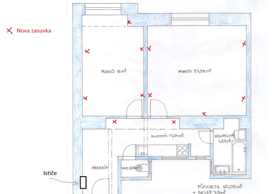 Rekonstrukce elektriny v 2 izbovom byte - stav před realizací