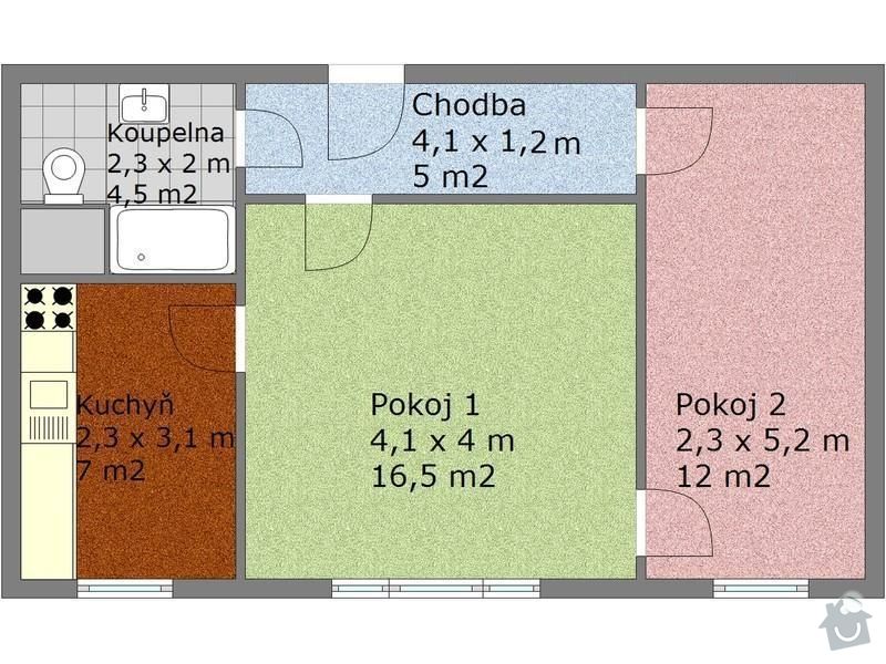 Částečná rekonstrukce panelového bytu 2+1 (44m2): Byt_2_1