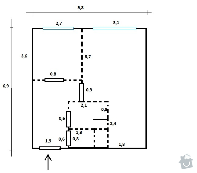 Omitky + oprava betonovych zdi+stropu: nacrt