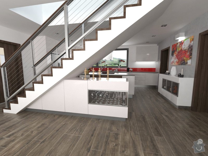 Návrh interieru - obývací pokoj s kuchyňskou linkou: Vizualizace_6