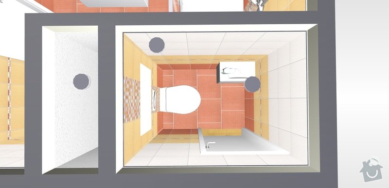 Rekonstrukce bytového jádra - zakomponování vany a sprchového koutu: 1wc