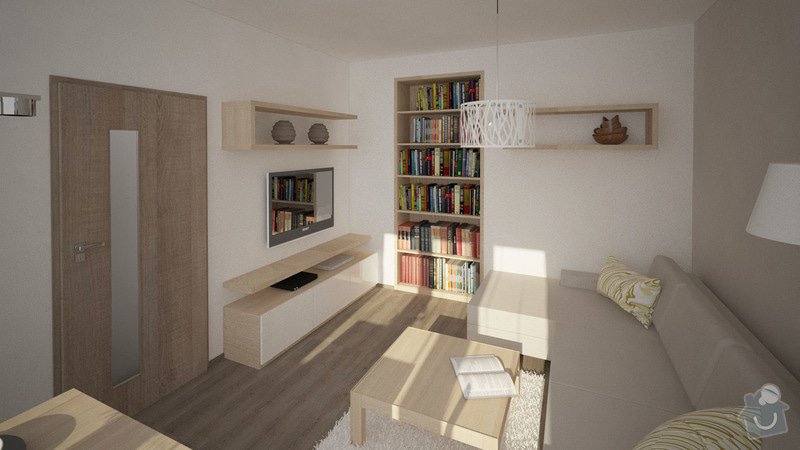 Návrh rekonstrukce části bytu - obývací pokoj, ložnice, chodba: KARASOVA_01_obyvaci_pokoj