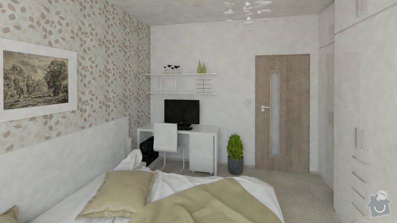 Návrh rekonstrukce části bytu - obývací pokoj, ložnice, chodba: KARASOVA_04_loznice