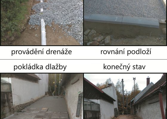 Terénní úpravy, dlažba a děšťová kanalizace