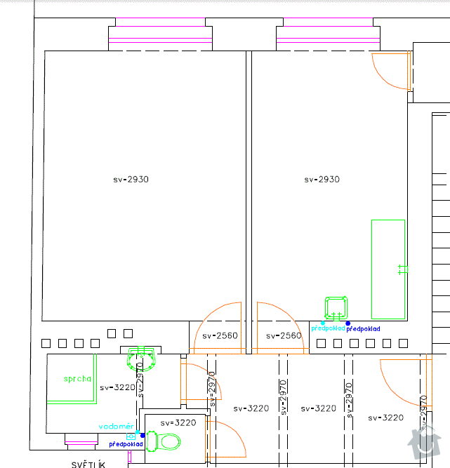 Rekonstrukce bytu 50m2 Praha 10: Pudorys