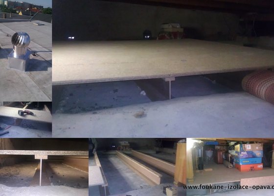 Foukaná izolace ploché střechy a vytvoření podlahy pro úložný prostor