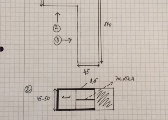 Skříňka pod televizi - dýha + vestavěná skříň - stav před realizací