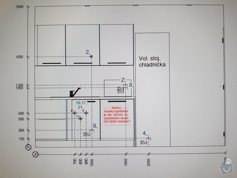 Montáž sádrokartonové příčky a podhledu na odtah digestoře : Instalacni planek kuchyne s podhledem
