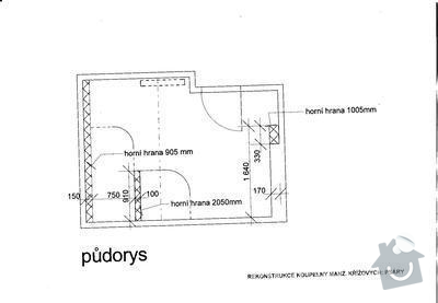 Kompletní rekonstrukce koupelny v RD: Pudorys