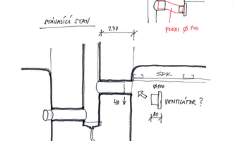 Zapojení ventilátoru v koupelně - stav před realizací