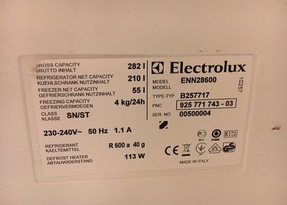 Oprava lednice Electrolux - stav před realizací