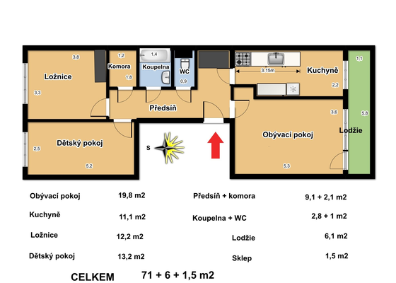 Celková rekonstrukce bytu 3+1 (se změnou na 3+kk) 71 m2 - stav před realizací