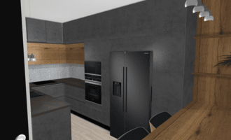 Světle šedá betonová stěrka za kuchyňskou linku - stav před realizací