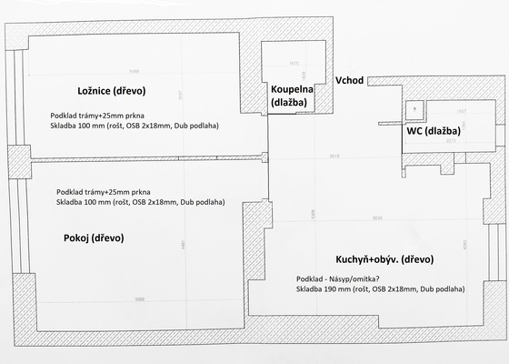 Dřevěná vrstvená podlaha včetně roštu a OSB (78 m2)