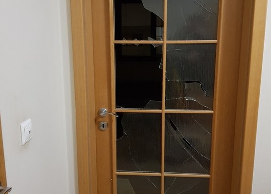 Oprava pokojových dveří - výměna rozbité skleněné výplně 2x