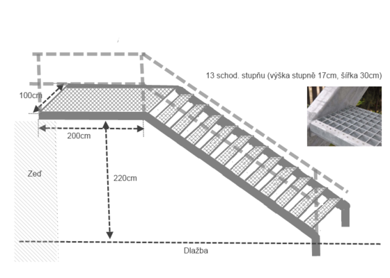 Venkovní pozinkované ocelové schodiště - stav před realizací