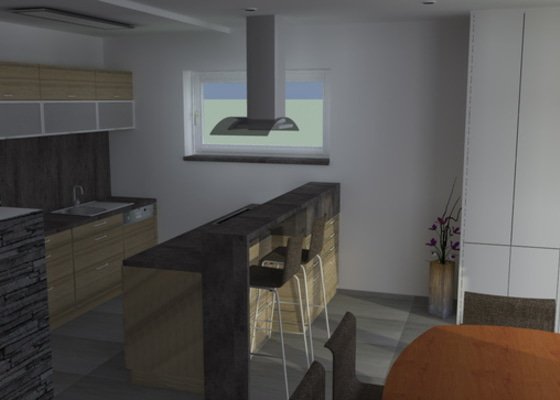 Návrh interiéru obývacího pokoje s kuchyní