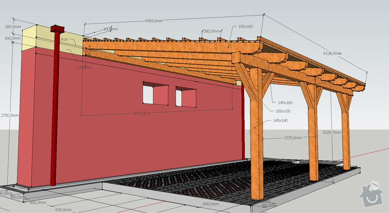 Konstrukce garazoveho stani - pristresek: stani14x14_rozmery4