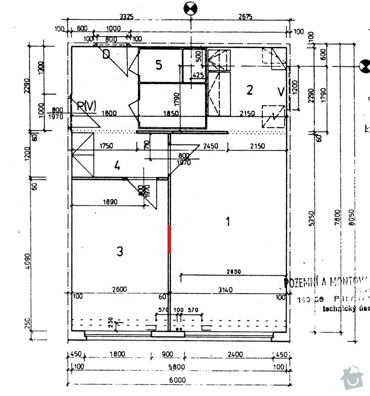 Přesunutí dveří v příčce, panelový byt: plan