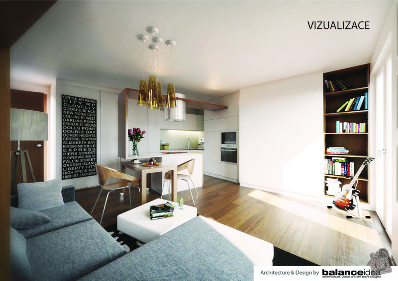 Kuchyňská linka, obývací stěna, dle zadání designového návrhu: vizualizace-01