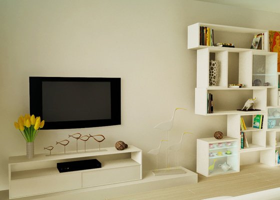 Design obývaciho pokoje - návrh knižnice