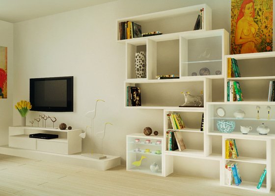 Design obývaciho pokoje - návrh knižnice