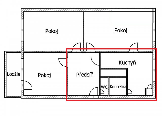 Rekonstrukce bytového jádra + kuchyně + podlaha předsíň - stav před realizací
