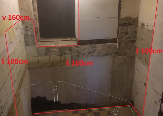 Obklad 6m2 a dlažba 2,5m2 v koupelně na chatě - stav před realizací