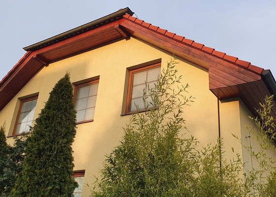 Opravit uvolněné dřevěné latě podhledu střechy  a natřít celý podhled