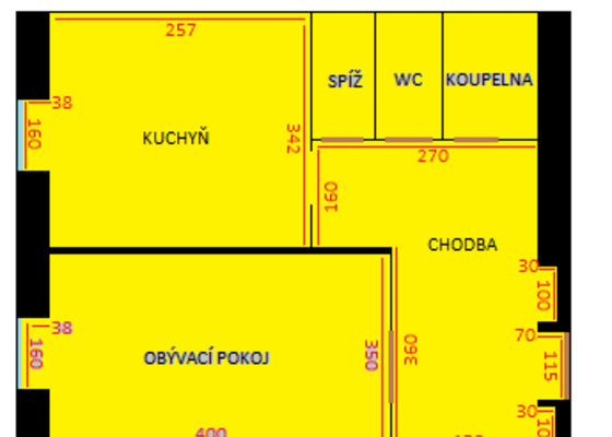 Malování bytu, 5 místností, 39 m² - stav před realizací