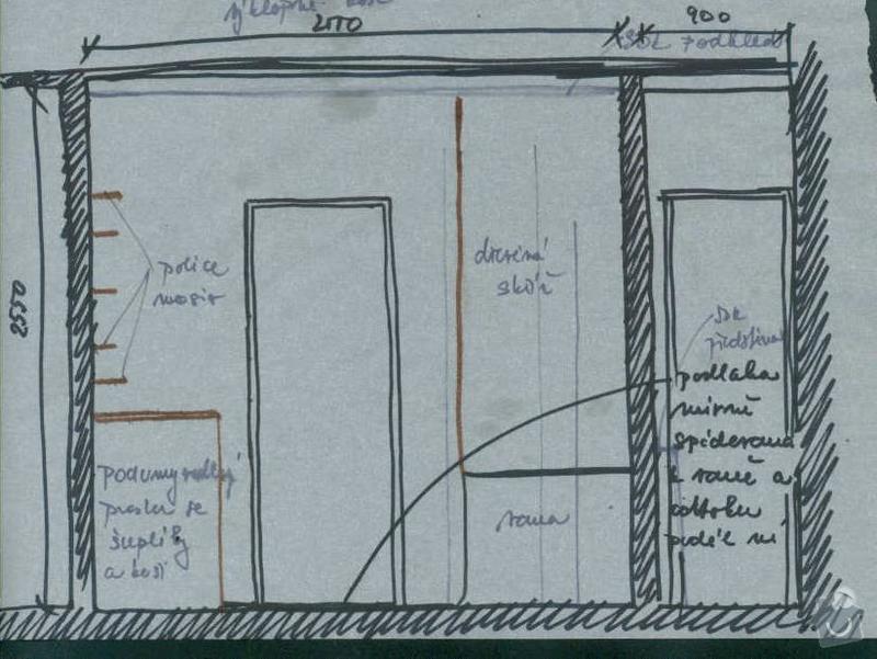Rekonstrukce koupelny cca  5,5 m2 a WC cca 1,5 m2, v koupelně hliněné omítky: navrh_-_stena_s_dvermi